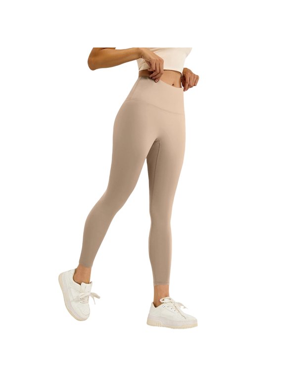Womens Yoga Pants High Waisted Tummy Control Yoga Pants Buttery Soft Compression Workout Booty Tights Khaki L