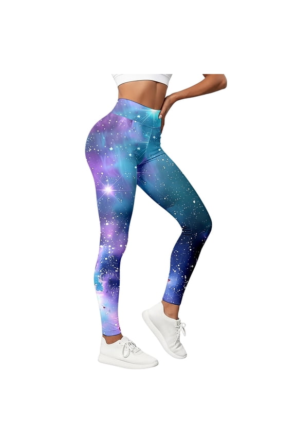 Womens Yoga Pants High Waisted with Galaxy Print Running Stretchy Figure Activewear Workout Leggings Buttery Soft