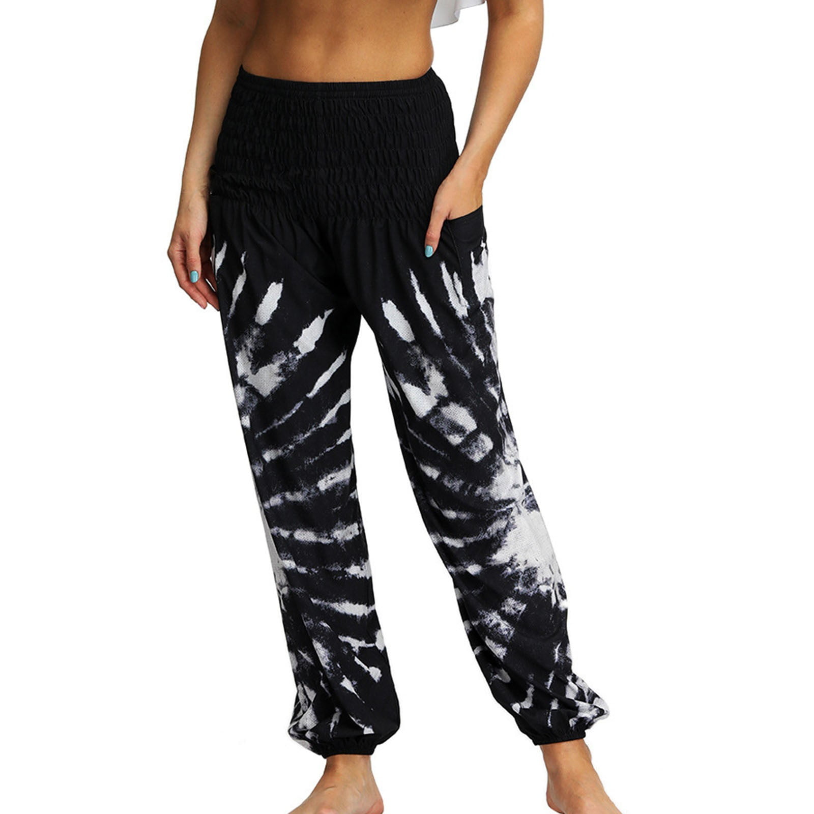 Womens Yoga Pants Hippie Bohemian Palazzo Yoga Scrunched Bottom Tie Dye