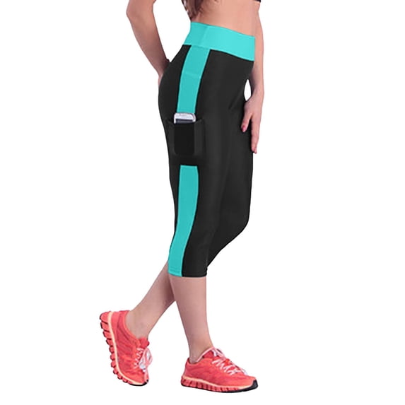 Womens Yoga Pants Patchwork Print Pocket High Waist Stretchy Breathable Slim Fit Gym Pants for Workout Wear Mint Green XXL