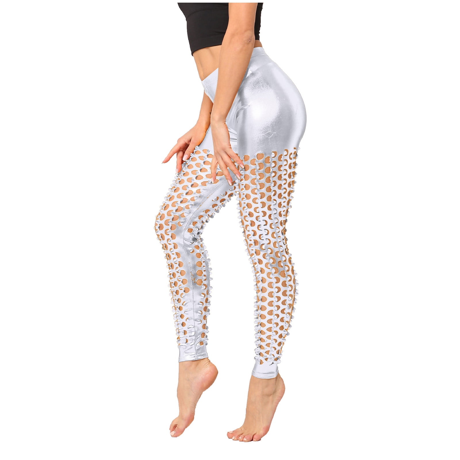 Womens Yoga Pants Shiny Sequin Casual Leggings Workout Clothes for Women  Glitter Slim Leg Tummy Control Sweetpants Running Sports Shapewear Silver  2023 