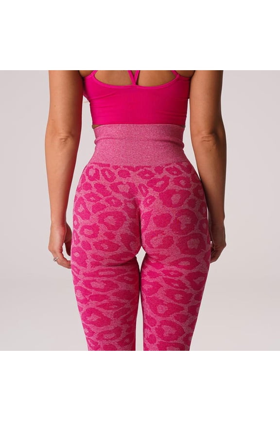 Womens Yoga Pants Solid Color Leopard Print Cropped Leopard Print Jacquard Seamless Tummy Control Leggings for Running
