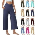 thumbnail image 1 of Womens Yoga Pants Solid Elastic Waist Pocket Pants Casual Stretchy Stylish Pants ,Crossover High Waist Pants, 1 of 9