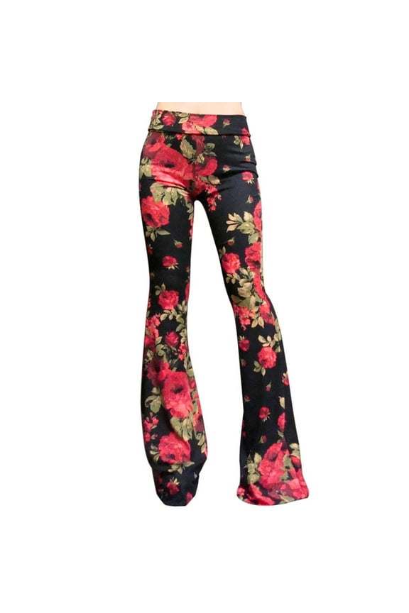 Leggings For Women Spring And Summer Tight Fitting Retro Print Big Bell Bottom Pant