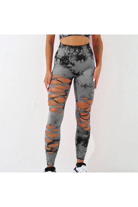 Womens Yoga Pants Tie Dye with Ripped Hollow Out Butt Lifting Workout High Waisted Soft Leggings for Gym