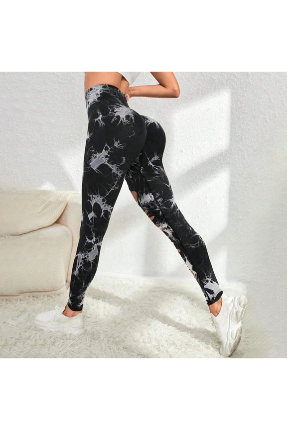 Womens Yoga Pants Tie Dye with Ripped Hollow Out Butt Lifting Workout High Waisted Soft Leggings for Gym