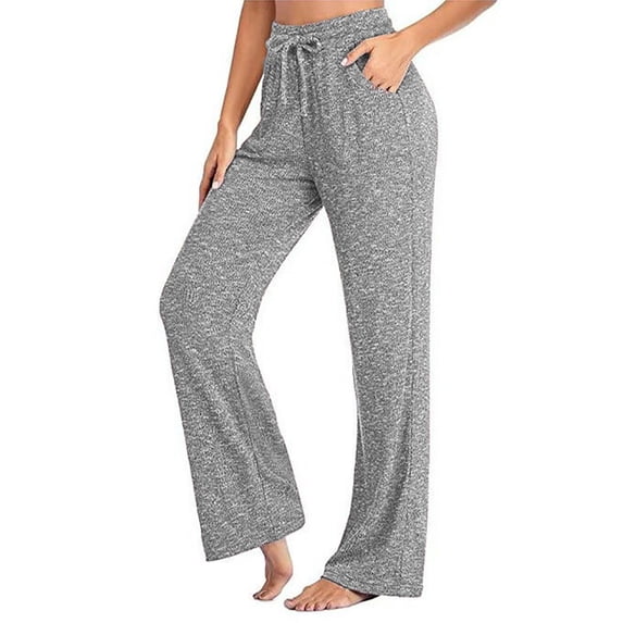 Womens Yoga Pants Wide Leg Lounge Pants with Pockets Drawstring Loose Long Workout Trousers