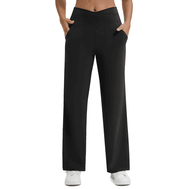 Womens Yoga Pants Wide Leg Pants Work Lounge Pants Crossover High Waisted Loose Casual with Pockets