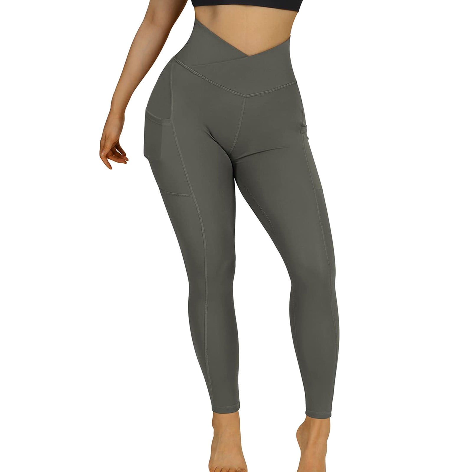 Womens Yoga Pants Women V Cross Waist Lifting Leggings With Pockets