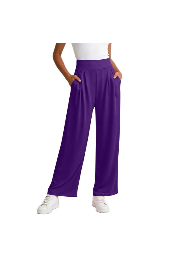 Womens Yoga Pants with Pockets High Waist Wide Leg Office Work Trousers Casual Loose Solid Color Soft Comfy Wear Lounge Pants