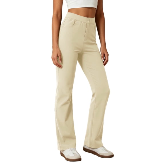 Womens Yoga Pants with Pockets High Waisted Leggings Yoga Dress Pants Tummy Control Stretch Casual Straight Leg Bottoms