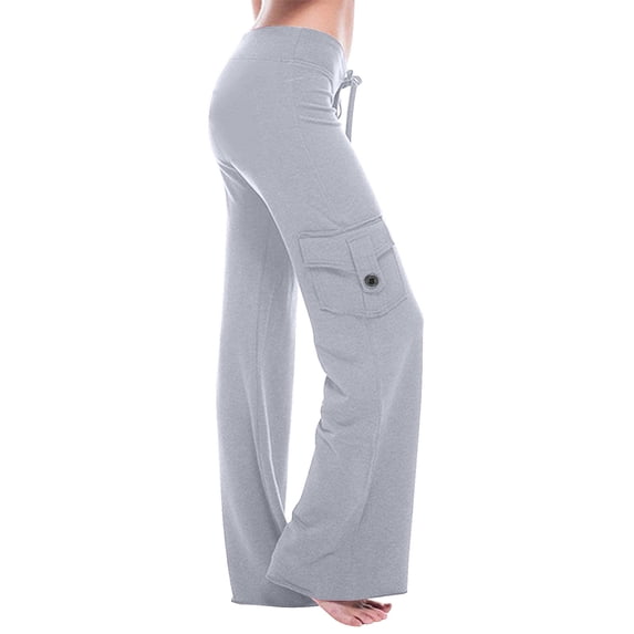 Womens Yoga Pants with Pockets High Waisted Workout Out Leggings Stretch Gym Loose Pants Solid Color Drawstring and Straight Leg Pants
