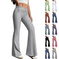 thumbnail image 1 of Womens Yoga Pants with Pockets No Front Seam High Waisted Flare Leggings Bell Bottom Yoga Dress Pants Seamless Bootcut Pants Gray S, 1 of 7