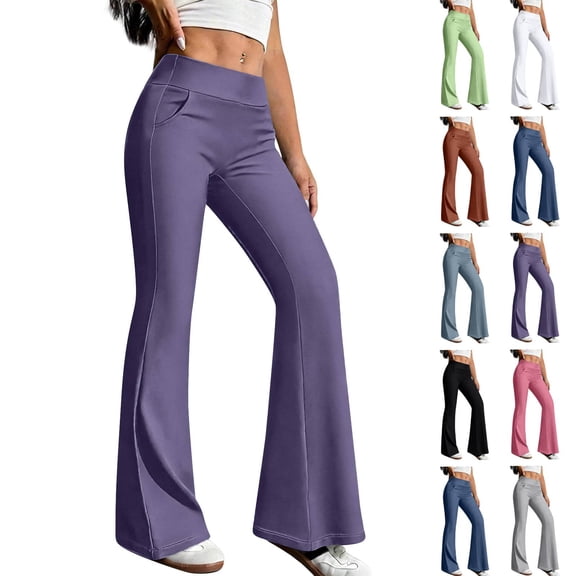 Womens Yoga Pants with Pockets No Front Seam High Waisted Flare Leggings Bell Bottom Yoga Dress Pants Seamless Bootcut Pants Purple XL