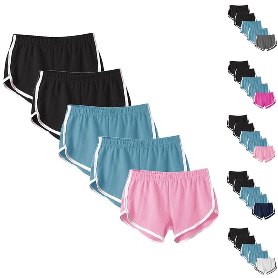 Womens Yoga Shorts 5PC Women’s Elastic Waist Summer Solid Casual Outing Shorts Pants,A-Gray L
