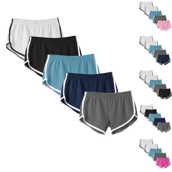 Womens Yoga Shorts 5PC Women’s Elastic Waist Summer Solid Casual Outing Shorts Pants,E-Hot Pink M