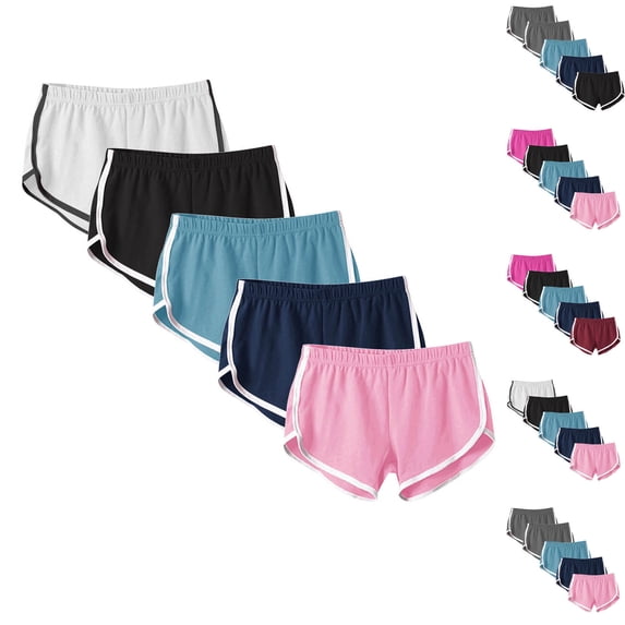 Womens Yoga Shorts 5PC Women’s Elastic Waist Summer Solid Casual Outing Shorts Pants,F-Light Blue S