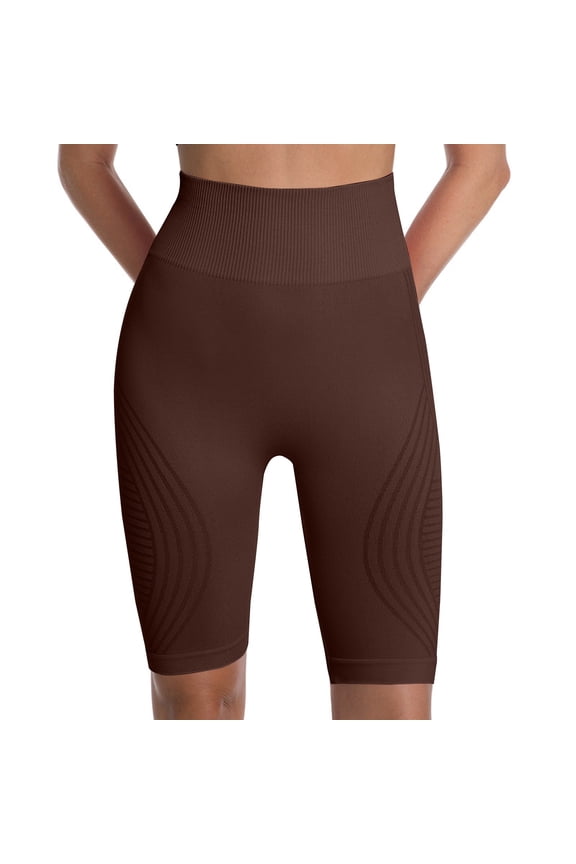 Womens Yoga Shorts Tight Textured Compression High Waist Hip Lifting Athletic Shorts Brown 3XL