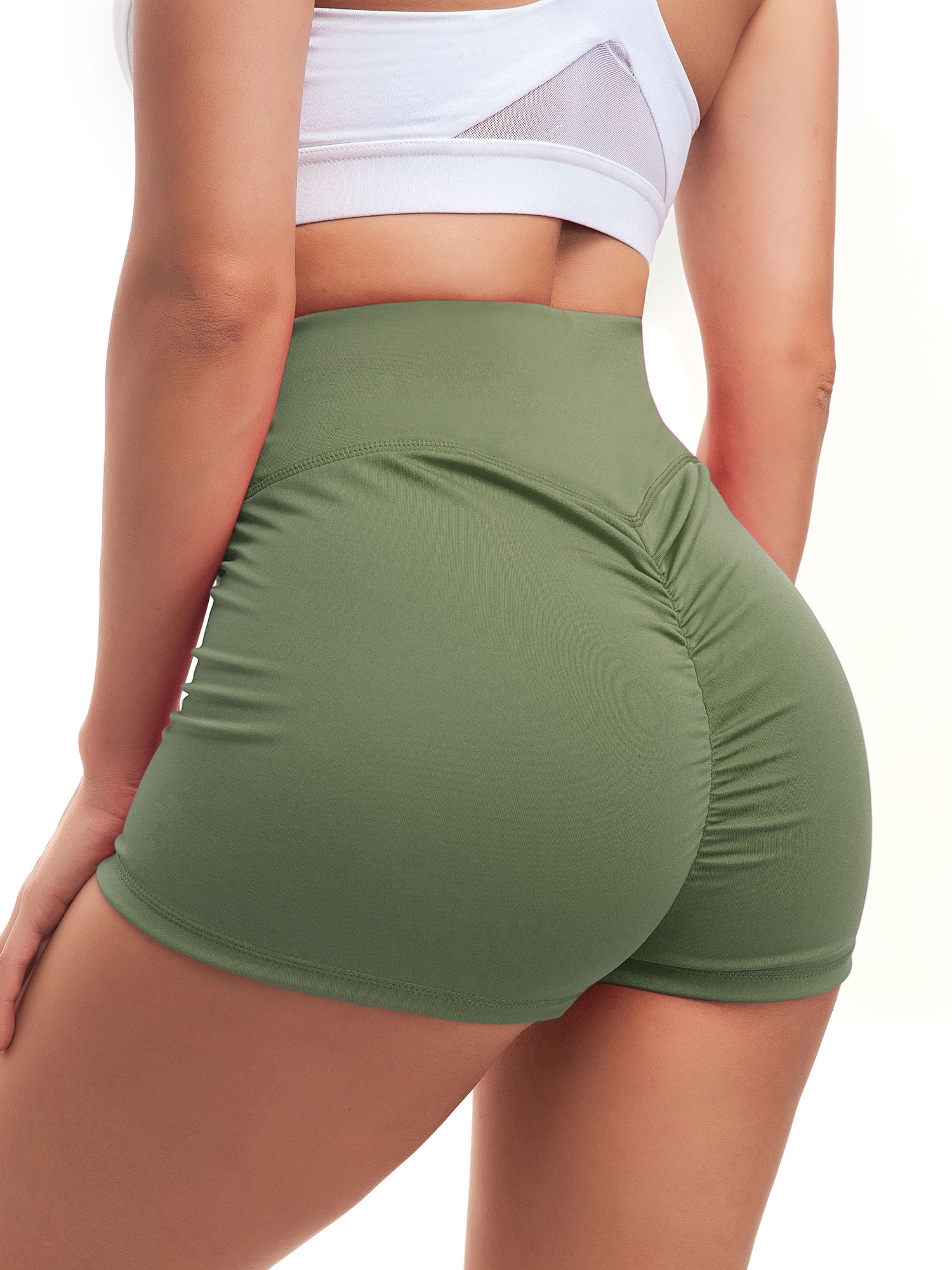 Womens Push Up High Waist Solid Yoga Shorts Sports Casual Gym
