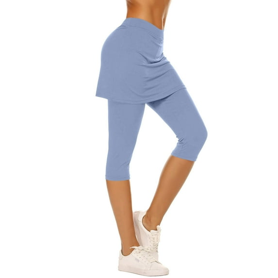 Womens Yoga Skirted Capri Leggings Golf Tennis Pants with Skirt Running Workout Active Skorts
