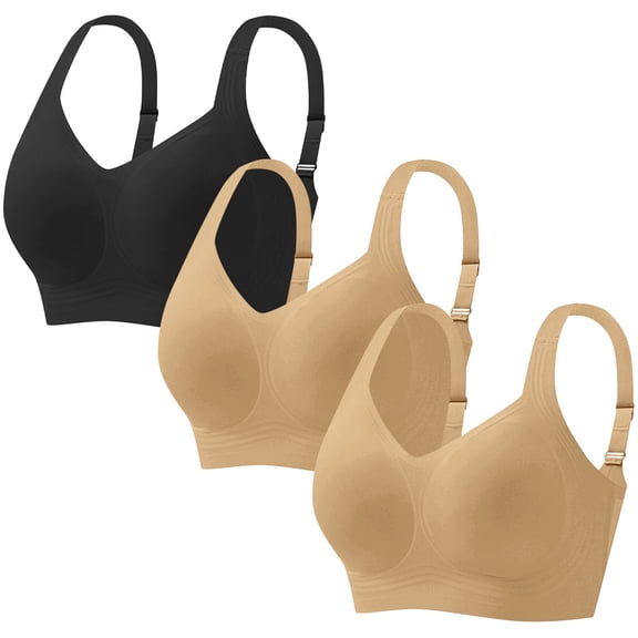 Womens Yoga Sports Bras 3 Packs Push Up Wireless Bralettes for Women Seamless Full Coverage Daily Workout Tshirt Bra