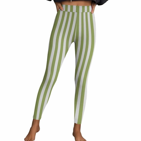 Womens Yoga Striped Legging Slim-Fit Stretch Yoga Workout Running Leggings Pants Festival Soft Pilate Clothes Army Green, 2XL