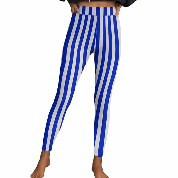 Womens Yoga Striped Legging Slim-Fit Stretch Yoga Workout Running Leggings Pants Festival Soft Pilate Clothes Blue, L