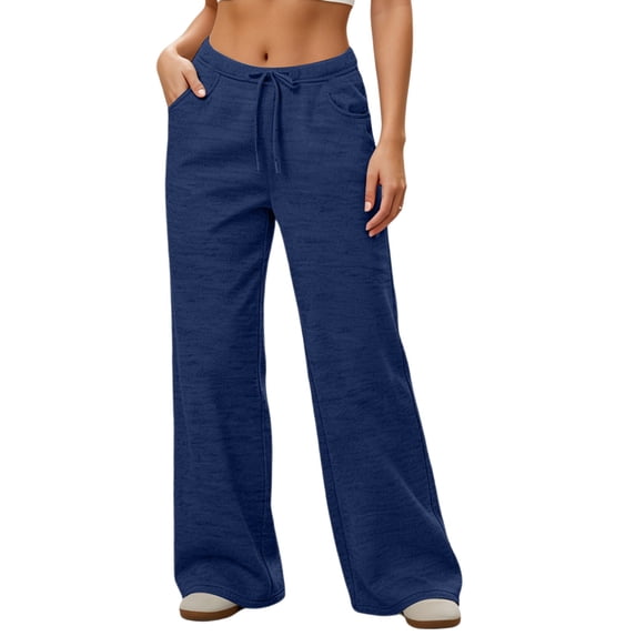 Womens Yoga Sweatpants Elastic Waist Sweatpants Solid Color Drawstring Wide Leg Sweatpants with Pockets Casual Soft Sweatpants Lounge Pants