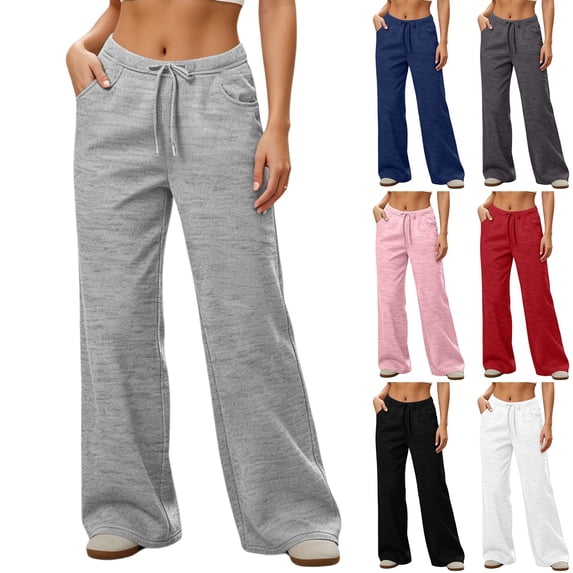 Womens Yoga Sweatpants Elastic Waist Sweatpants Solid Color Drawstring Wide Leg Sweatpants with Pockets Casual Soft Sweatpants Lounge Pants