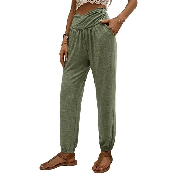 Womens Yoga Sweatpants Loose Workout Harem Joggers Casual Comfy Lounge Pajama Pants with Pockets Army Green S