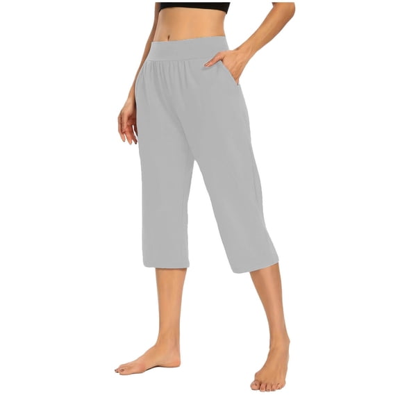 Womens Yoga Sweatpants Plus Size Drying Tight Elastic Comfortable Fitness Oversized Summer Capris Yoga Pants — Gray∣M