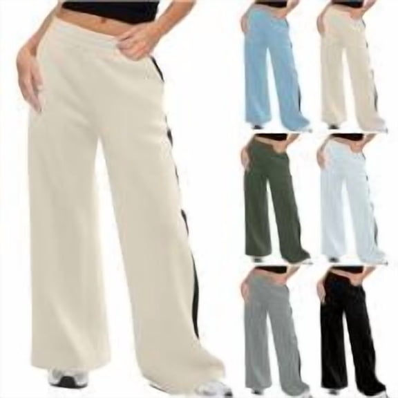 Womens Yoga Sweatpants Wide Leg High Waisted Casual Fitness Solid Color Plus Size Running Fitness Wide-Leg Sports Workout Jogging Beige (S)
