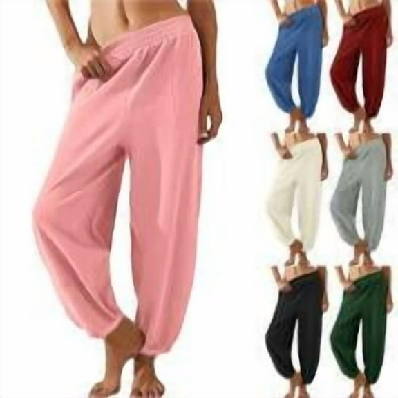 Womens Yoga Sweatpants Wide Leg High Waisted Casual Trousers Long Solid Color Sports Workout Jogging Pink (M)