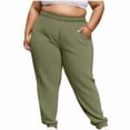 thumbnail image 1 of Womens Yoga Sweatpants Wide Leg High Waisted Plus Size Solid Color Waist Casual with Side Workout Jogging Army Green (L-5XL), 1 of 7