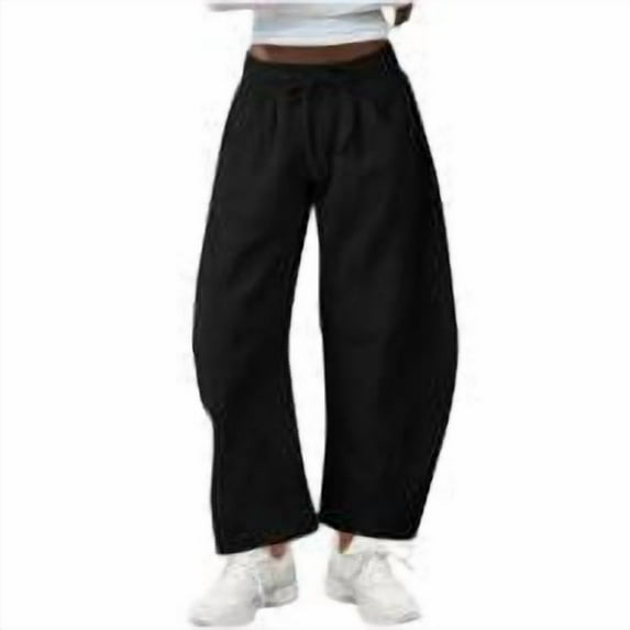 Womens Yoga Sweatpants Wide Leg High Waisted Solid Barrel Waisted Casual Trousers with Workout Jogging Black (L)