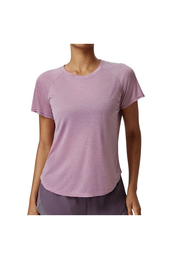 Womens Yoga Tops Loose Breathable Summer Fitness T-Shirts Solid Color Round Neck Short Sleeves Casual Sporting Tees