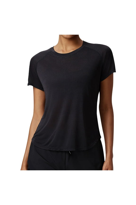 Womens Yoga Tops Loose Breathable Summer Fitness T-Shirts Solid Color Round Neck Short Sleeves Casual Sporting Tees