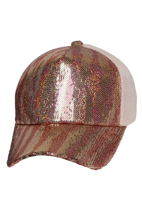 Womens Zebra Print Metallic Sequin Contrast Two-tone Baseball Fashion Cap, Pink