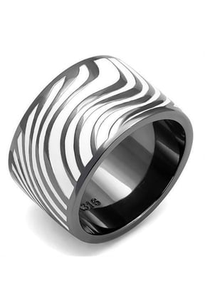 Womens Zebra Print Ring Anillo Para Mujer 316L Stainless Steel Ring with Epoxy in White Yvette