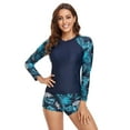 thumbnail image 1 of Womens Zip Front Long Sleeve Rashguard Shirt Color Block Print Tankini Swimsuit, 1 of 6