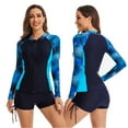 thumbnail image 1 of Womens Zip Front Long Sleeve Rashguard Shirt Color Block Print Tankini Swimsuit, 1 of 5