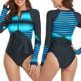 thumbnail image 1 of Womens Zip Front Long Sleeve Rashguard Shirt Color Block Print Tankini Swimsuit, 1 of 6