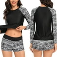 thumbnail image 1 of Womens Zip Front Long Sleeve Rashguard Shirt Color Block Print Tankini Swimsuit, 1 of 7