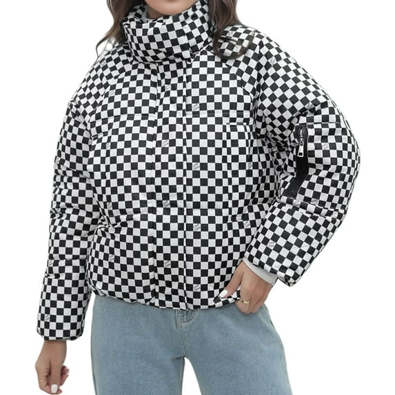 Womens Zip Front Plaid Sweatshirts Print Hoodie Fall Jackets Long Sleeve Casual Drawstring Clothes Black XL