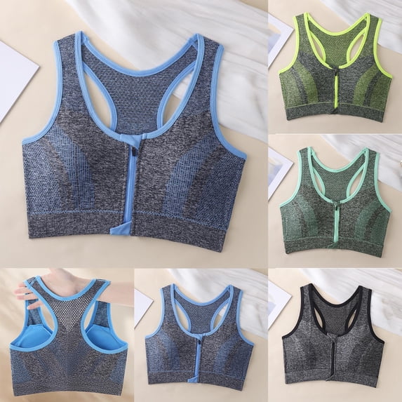 Womens Zip Front Wireless Bra, Full Coverage Lightly Lined Underwear, Cross Back Design, Comfortable Tank Bra for Women | VerBelle,Sky Blue L