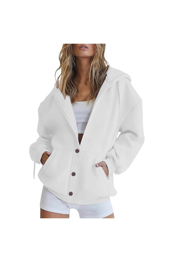 Womens Zip Up Hoodie Drawstring Long Sleeve Sweatshirt with Pockets Lightweight Hooded Jackets Oversized Fleece Hoodies Sweatershirt Pullover Tops White M