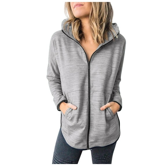 Womens Zip Up Hoodie Womens Lightweight Casual Long Sleeve Sweatshirt with Pockets Solid Color Hoody Jackets Spring Fall Cardigan Cotton Loose Fit Zipped Sweater Tops gray 3XL