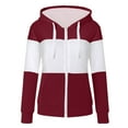 thumbnail image 1 of Womens Zip Up Hoodies Color Block Sweatshirt Women Loose Hooded Tops Fall Lightweight Long Sleeve Jacket with Pockets Casual Fashion Hoodie Sweat Top Outwear Streetwear wine XL, 1 of 3