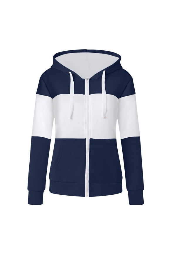 Womens Zip Up Hoodies Color Block Sweatshirt Women Loose Hooded Tops Fall Lightweight Long Sleeve Jacket with Pockets Casual Fashion Hoodie Sweat Top Outwear Streetwear navy XL