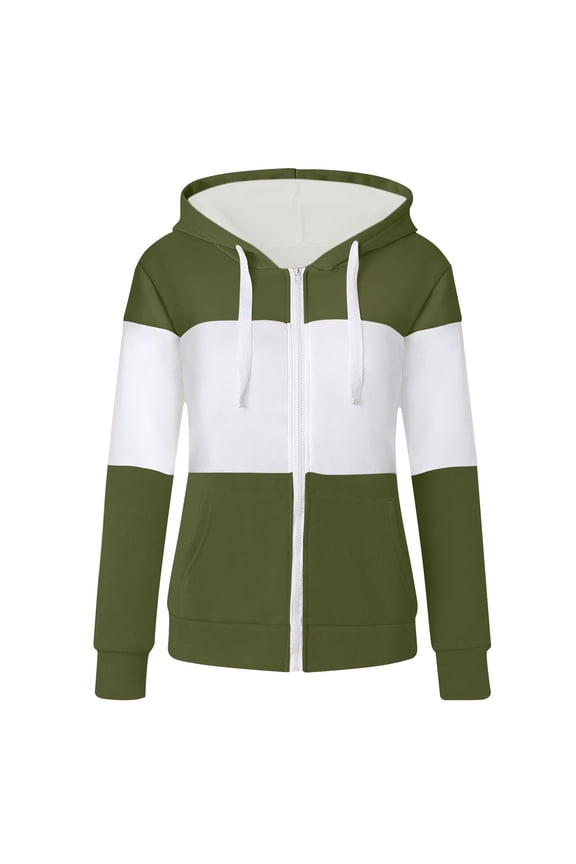 Womens Zip Up Hoodies Color Block Sweatshirt Women Loose Hooded Tops Fall Lightweight Long Sleeve Jacket with Pockets Casual Fashion Hoodie Sweat Top Outwear Streetwear army green S